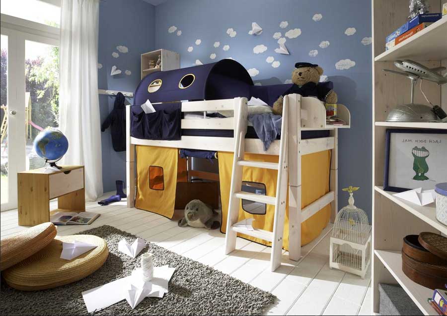 Schlafzimmer, Etagenbetten kinderzimmer komplett mit garderobenleiste und tunnelzelt und auch buchablage für luxus kinderzimmermöbel.  