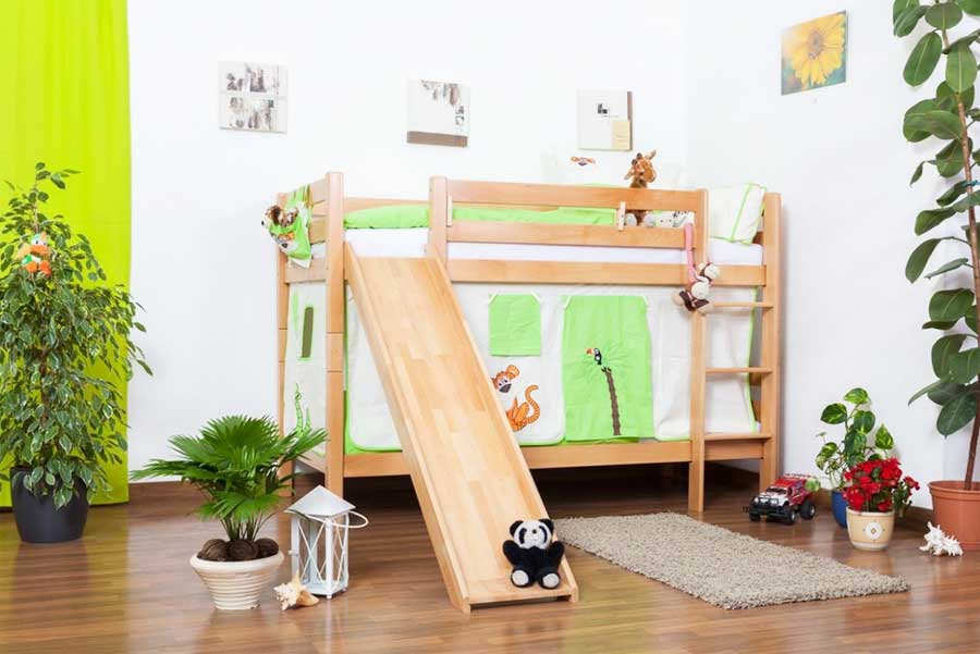 Schlafzimmer, Etagenbetten massivholz dass bestehen aus leiter und 2 betten für kinderzimmer junge gestalten mit farbe natur.  