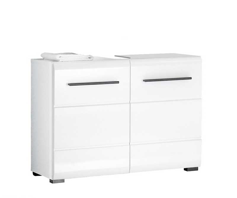 Badezimmer, Installation waschbeckenunterschrank hochglanz weiß mit maße B76 x H56 x T30 cm und gewicht in 18 kg.  
