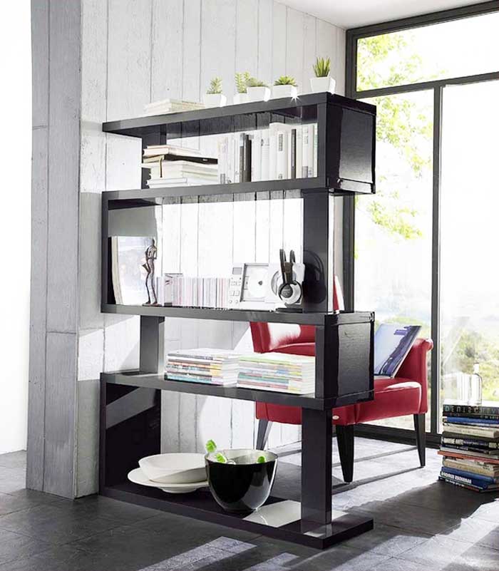 Haus Ideen, Raumteiler regal schwarz mit 4 fächer aus material holz dass inklusive regal schwarz mit moderne gestaltung als dekorationen.  