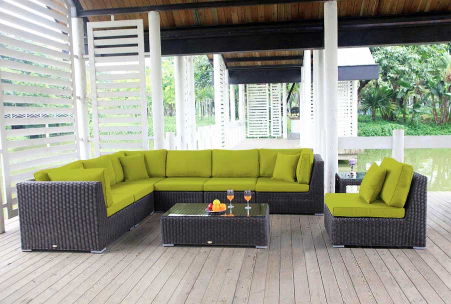 Terrassen, Terrassenmöbel rattan günstig bestehen aus stuhl, sofa tisch rattan glasplatte mit polster und kissen farbe grün für terrassen möbel ideen.  