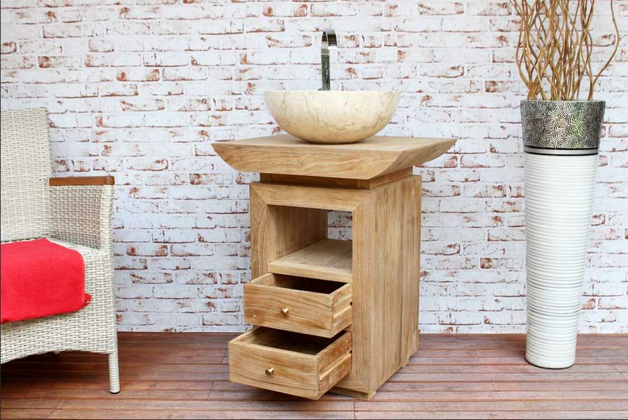 Badezimmer, Waschtisch 60 cm mit unterschrank aus material teakholz.  
