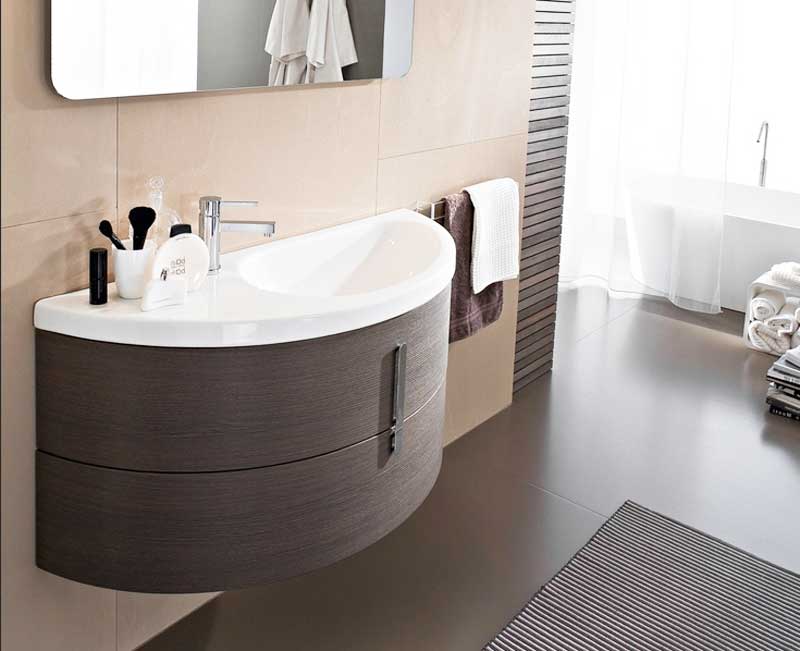 Badezimmer, Waschtisch rund mit unterschrank mit maße waschtisch 1100 x 450 mm.  