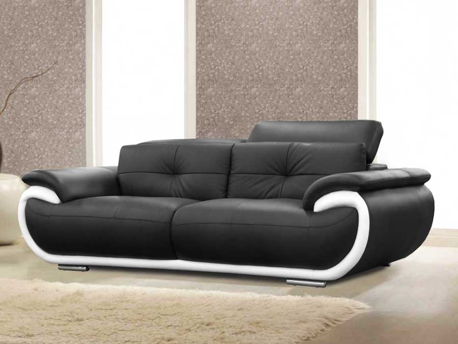 Wohnzimmer, Sofa 2 sitzer leder schwarz mit gestell hartholz und füße metall.  