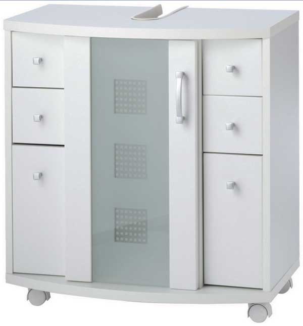 Badezimmer, Waschbeckenunterschrank auf rollen und komplett mit 1 türig.  