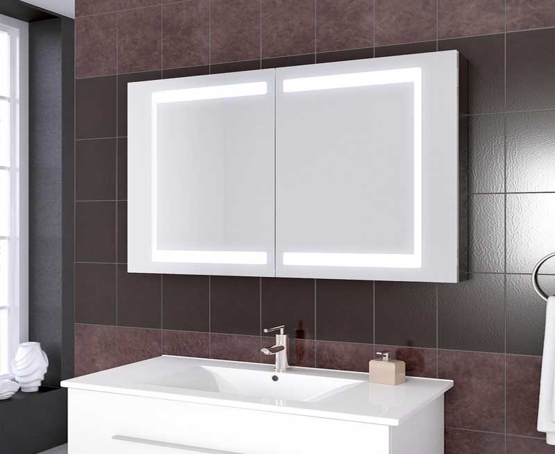 Badezimmer, Spiegelschrank mit beleuchtung bad inneneinrichtung mit interessanten Formen.  