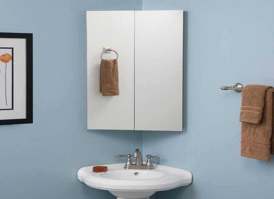 Badezimmer, Bad spiegelschrank günstig mit zwei Türen und inkl. Handtuchhalterring.  