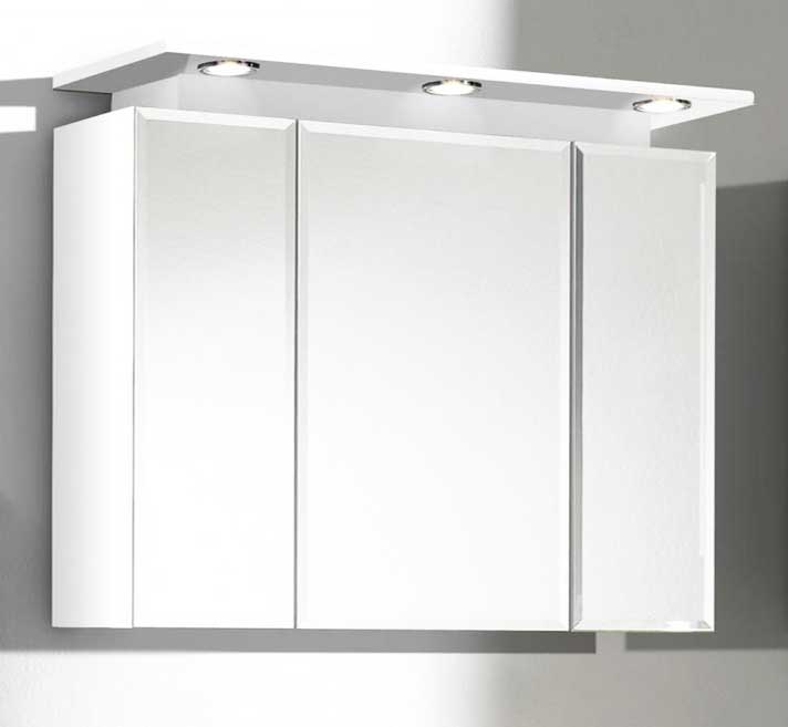 Badezimmer, Bad spiegelschrank weiß mit drei LED-Beleuchtung ohne Schubladen.  
