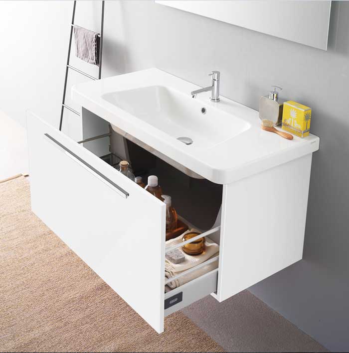 Badezimmer, Keramik waschtisch mit unterschrank mit maße breite 100cm, höhe 53cm, tiefe 48cm.  